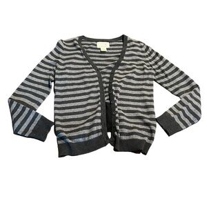 Tabitha Anthropologie Striped V-Neck Sweater Black Grey Cotton/Cashmere Small